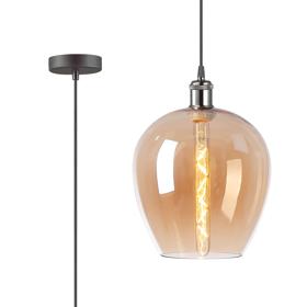 DK1101  Cawdor Single Pendant, 1 Light E27, Gun Metal/Black/Amber Wine Glass